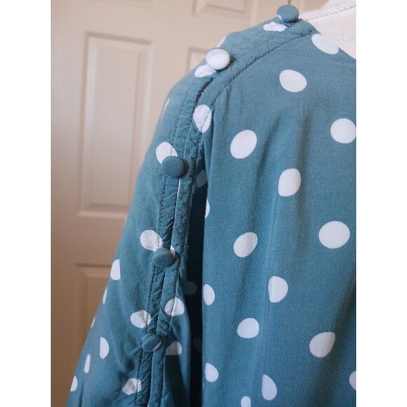 Maeve By Anthropologie Braxton Polka Dot Flutter Sleeve Blouse Small Teal White‎ - Picture 6 of 15
